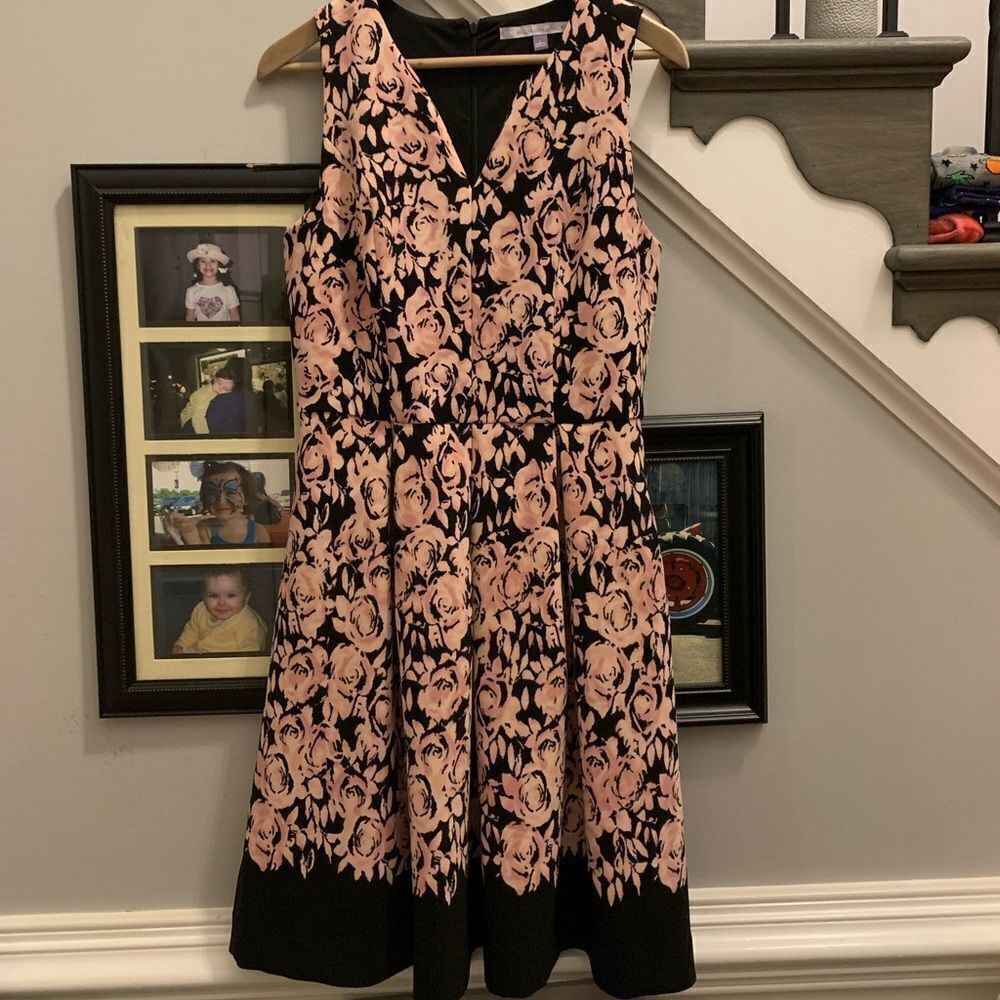 Luxe by Carmen Marc Valvo Pink Roses Print Dress sz 6 Beautiful